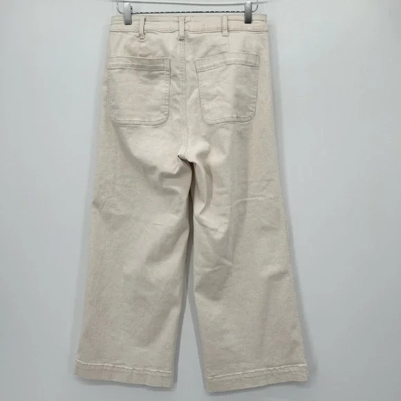 OAT New York High Rise Wide Leg Crop Pant Size 30 Stretch Cotton Natural Beige - Picture 5 of 12